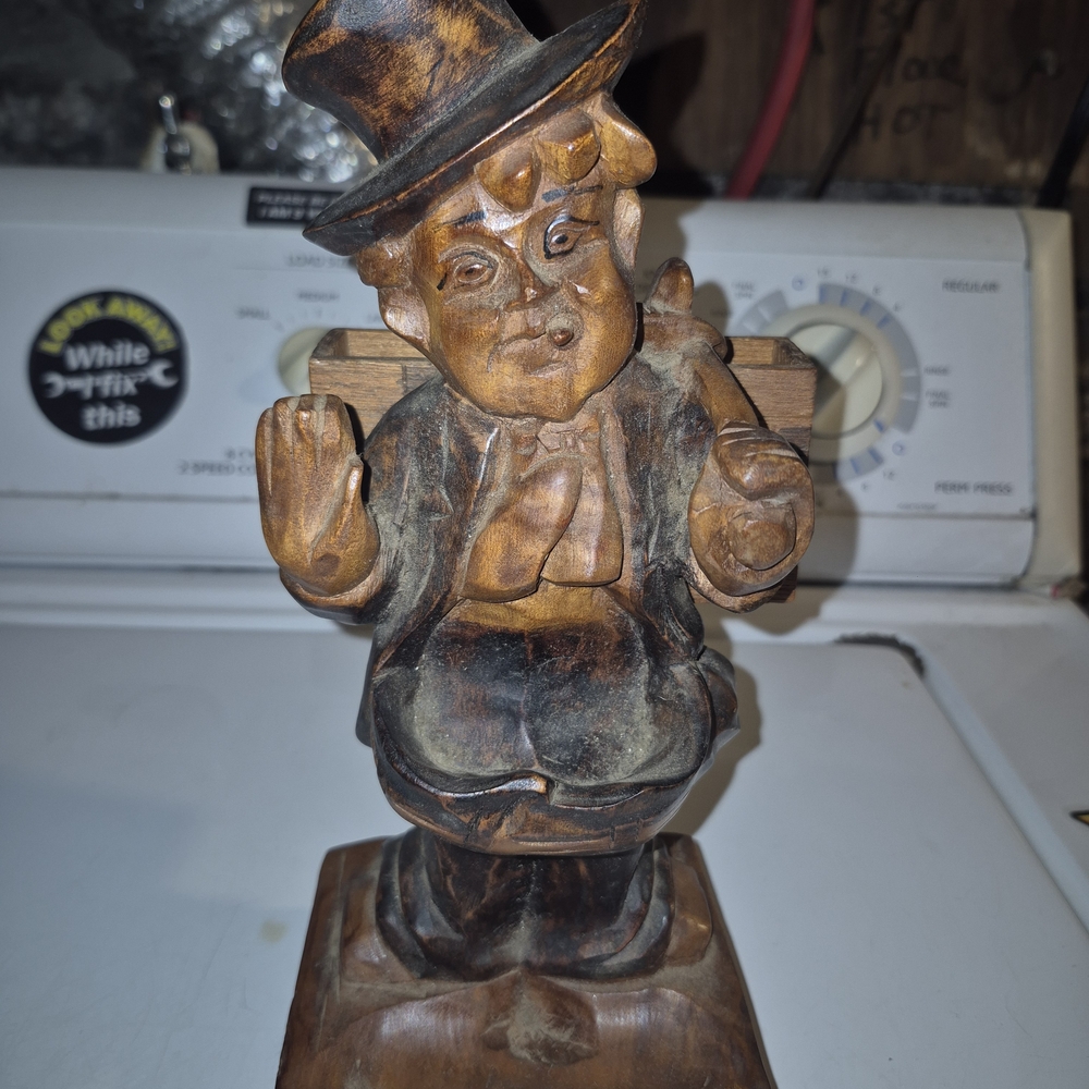 Hand-Carved Wooden Hobo Figurine — Brown Rustic Home Art